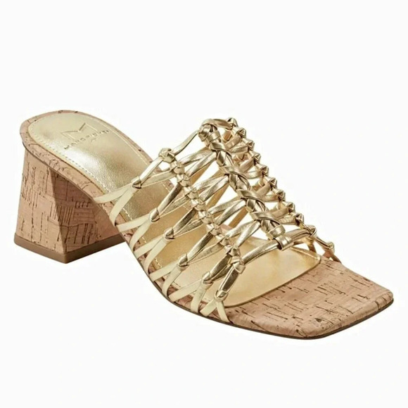 Marc Fisher Women's Colica Leather Knotted Heel Sandals Gold Size 10 MSRP $120 - Picture 1 of 9